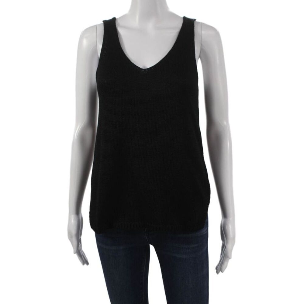 Designer Womens Basic Cotton V-Neck Sleeveless Tank Black Size M